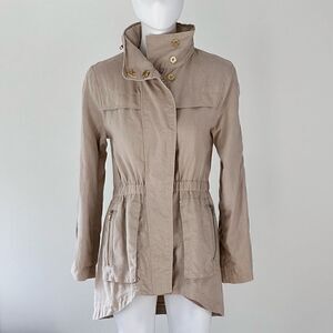 Anthropologie Luii Biege Linen Button & Zip Hood Pockets Jacket Size S